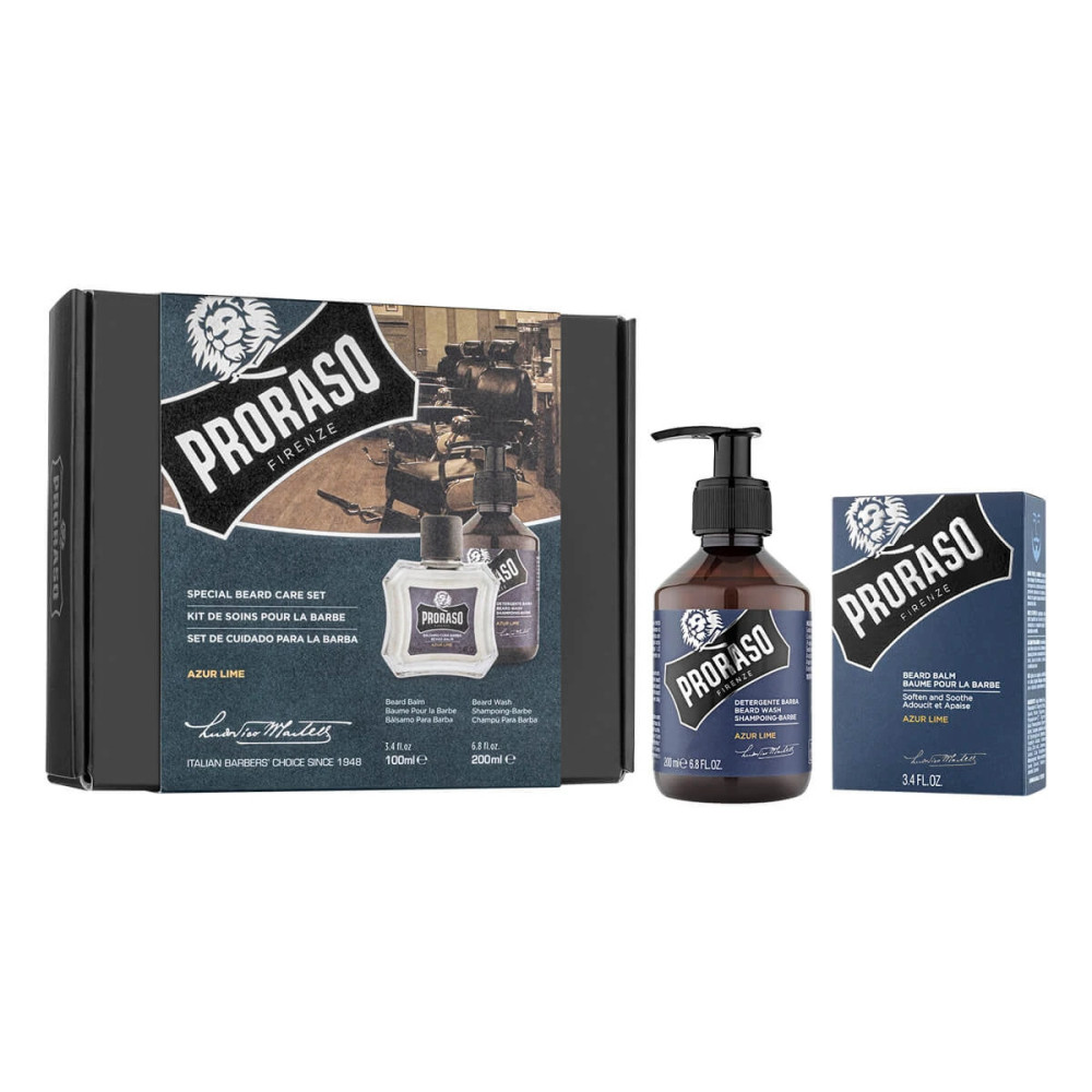 Чоловічий подарунковий набір для догляду за бородою Proraso Duo Pack Azur Lime (Шампунь, бальзам)
